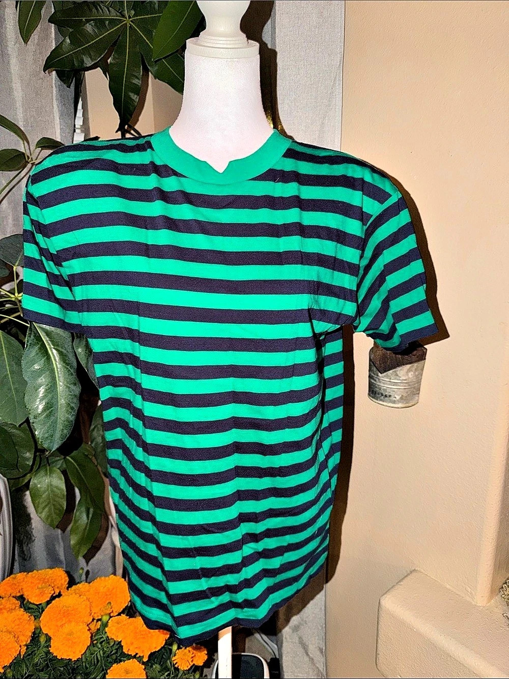 Nordstrom Striped Short Sleeve Tee in Green & Black Size Small